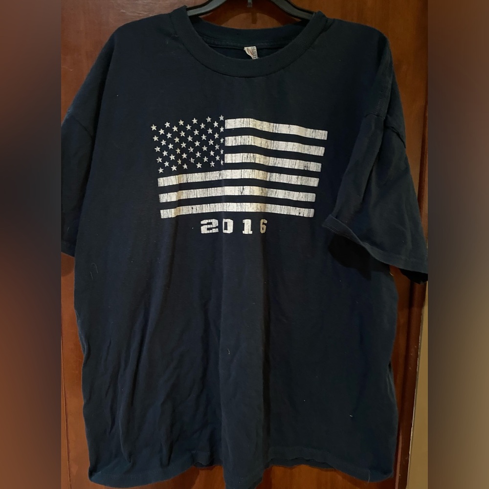 Alstyle Navy Blue Kids T-Shirt with White American Flag and 2016 Print
